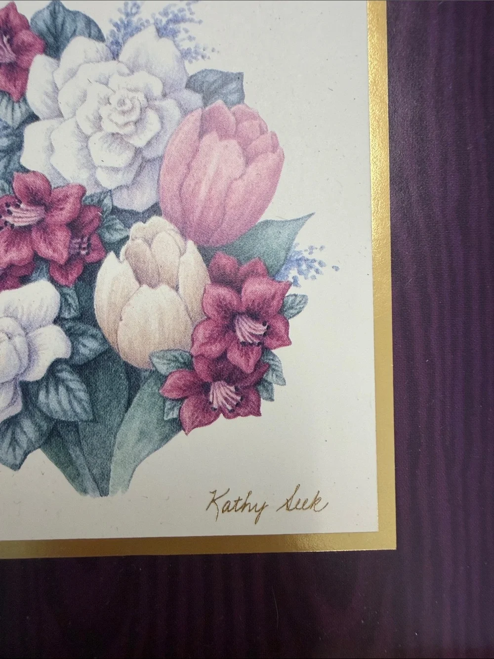 Gold Framed Floral Wall Art Pair with Burgundy Mats
